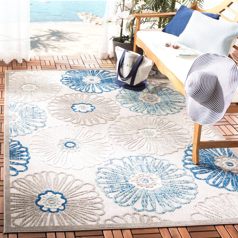 SAFAVIEH Cabana Goldia Indoor/ Outdoor Waterproof Patio Floral Rug - 5'3" x 7'6" - Grey/Blue