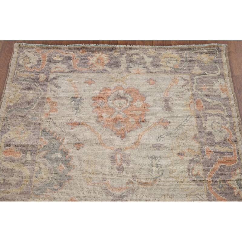 Hand Knotted Oriental 100% Wool Carpet Transitional All-Over Beige & Ivories Oushak Runner Rug - 9' 8'' X 2' 11''