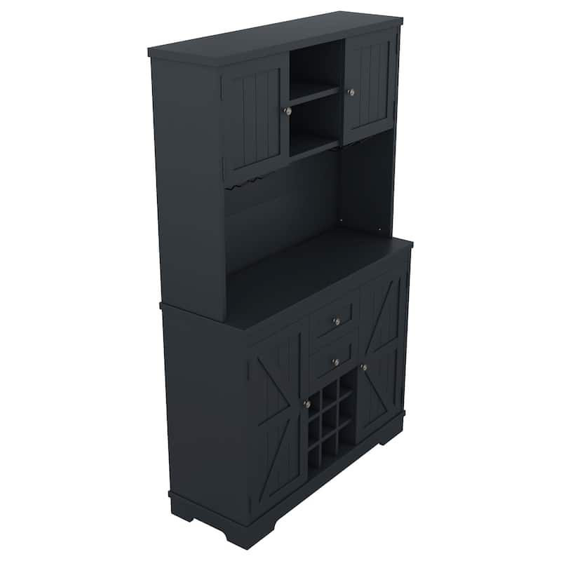 Farmhouse Coffee Bar Cabinet with Shelves and Cabinets, Wine Cabinet with Glass Racks, Sideboard Buffet Cabinet, Pantry Cabinet