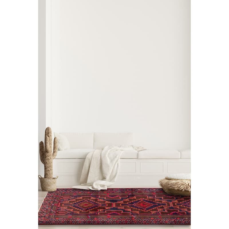 Teimani Navy, Red Rug 3'11" x 6'11" - 3'11 x 6'11