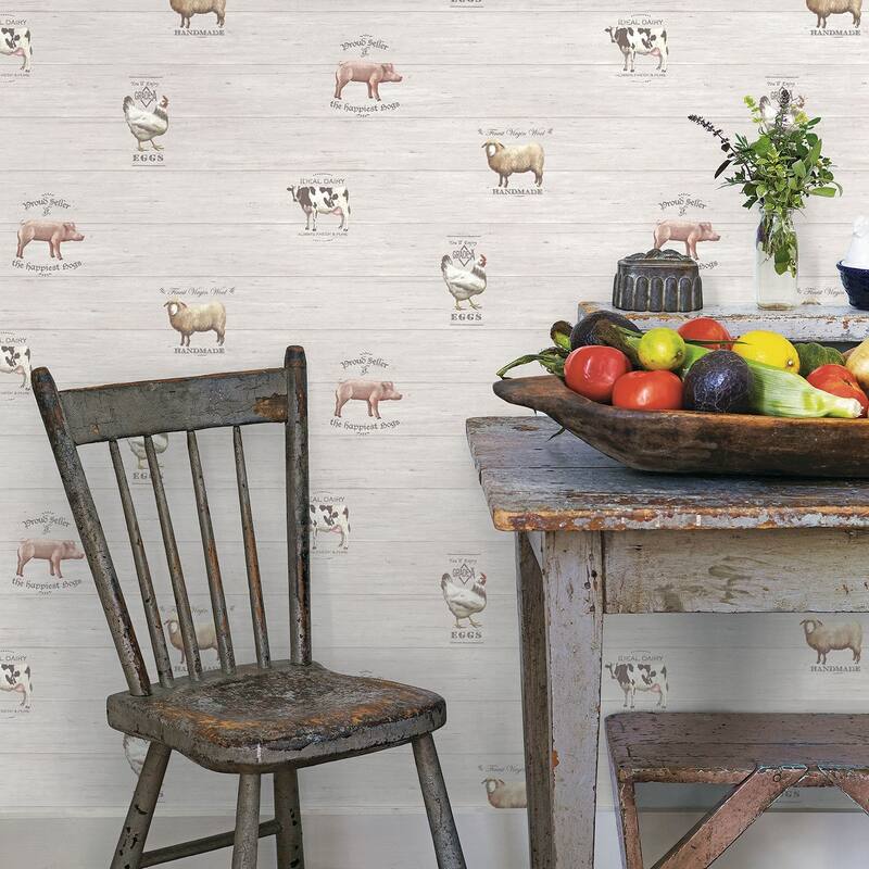 Galerie Wallcoverings Kitchen Farm Animals Vinyl on Non-woven Matte Wallpaper Roll - 33 feet x 21 inches
