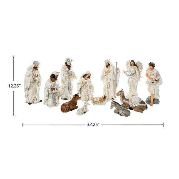 dimension image slide 2 of 8, Glitzhome 12 Piece Resin Nativity Figurine Set