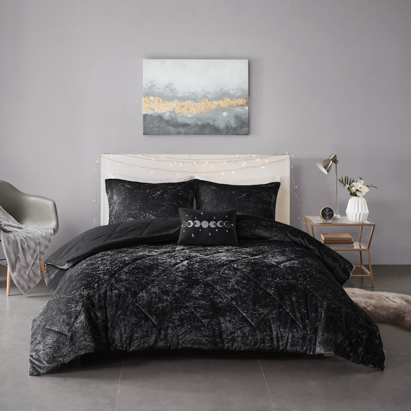 Intelligent Design Isabel Velvet Comforter Set - Black - Twin - Twin XL