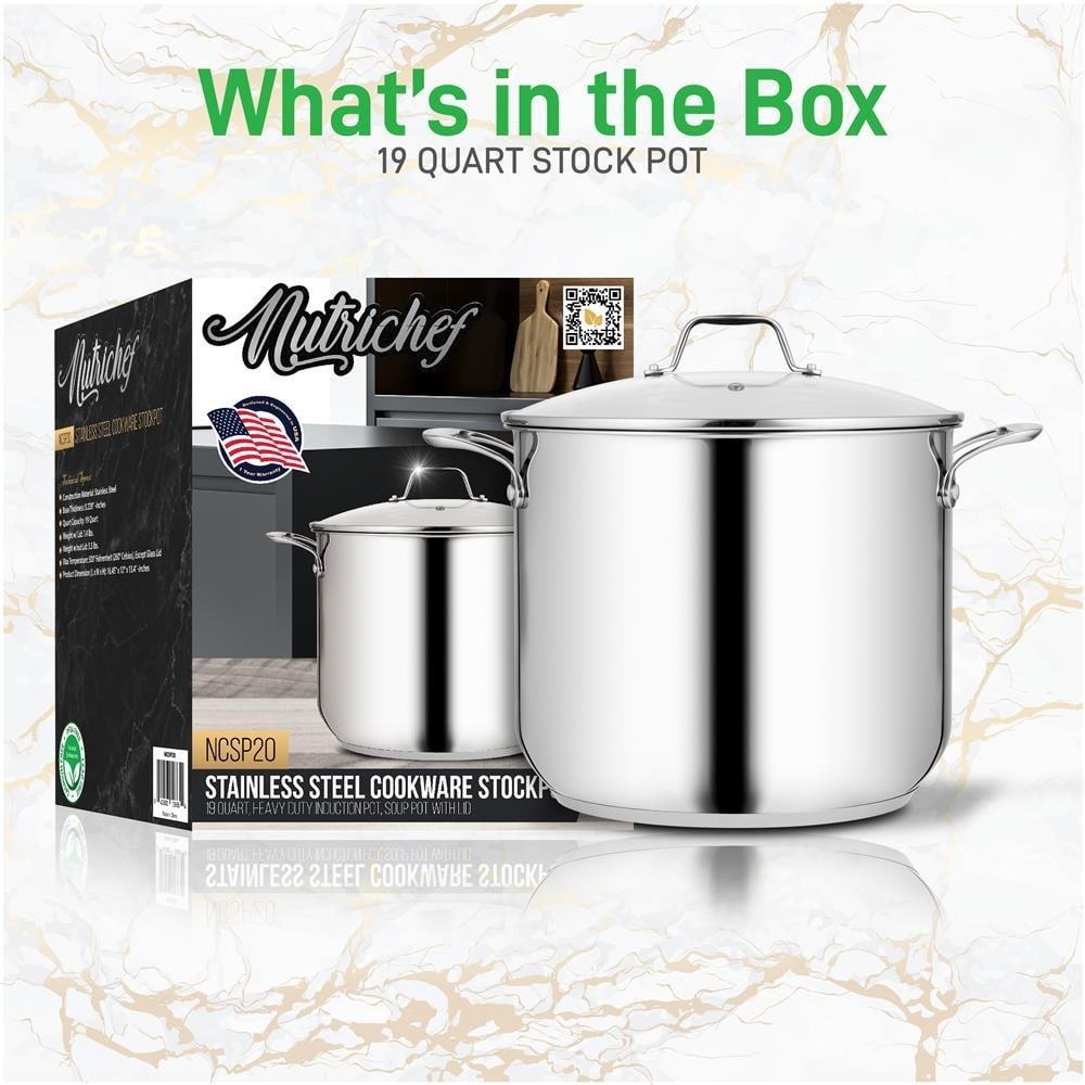 NutriChef 18/8 Heavy Duty Stainless Steel Large Stock Pot
