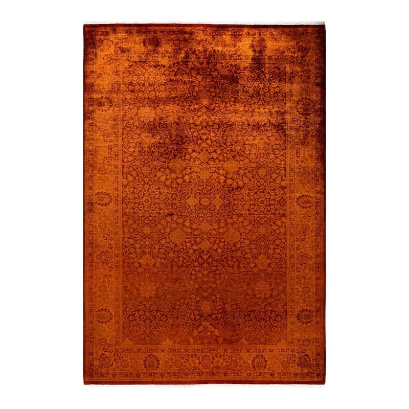 Overton Hand Knotted Wool Vintage Inspired Modern Contemporary Overdyed Orange Area Rug - 5' 3" x 8' 1"