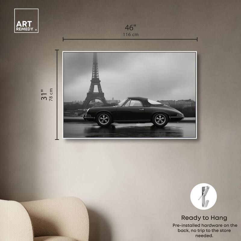 Classic Car and Eiffel Noir Canvas by Art Remedy