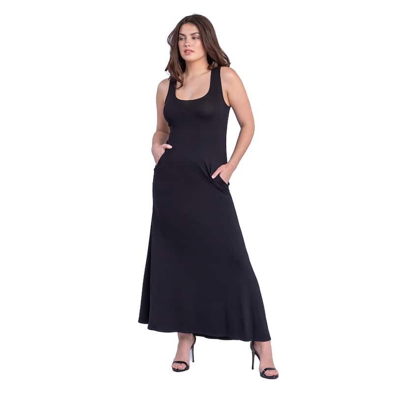 24seven Comfort Apparel Scoop Neck Sleeveless Maxi Dress with Pockets