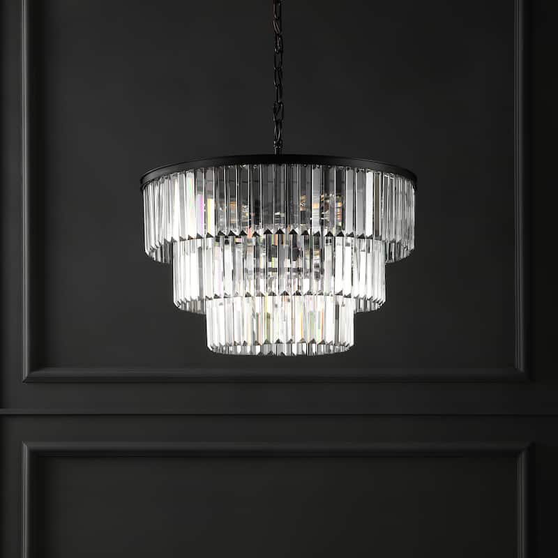 SAFAVIEH Couture Karissa Art Deco 3 Tier Chandelier - 24 IN W x 24 IN D x 21 / 69 IN H - Black