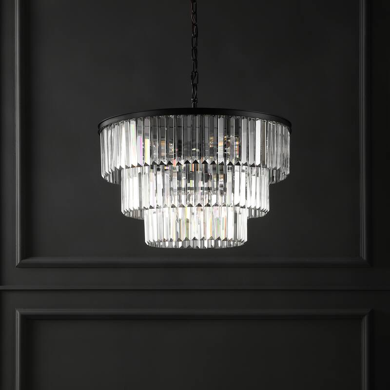 SAFAVIEH Couture Leonor Art Deco 3 Tier Chandelier - 24 In W x 24 In D x 21 / 69 In H - Black