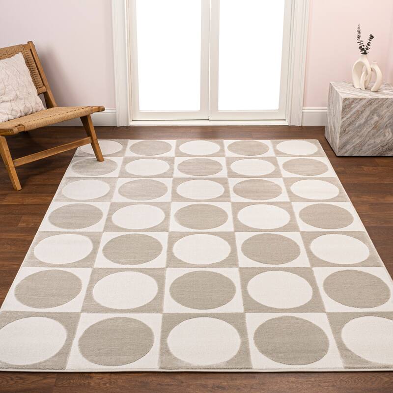 JONATHAN Y Adrian Modern Geometric Circles In Squares High-Low Area Rug