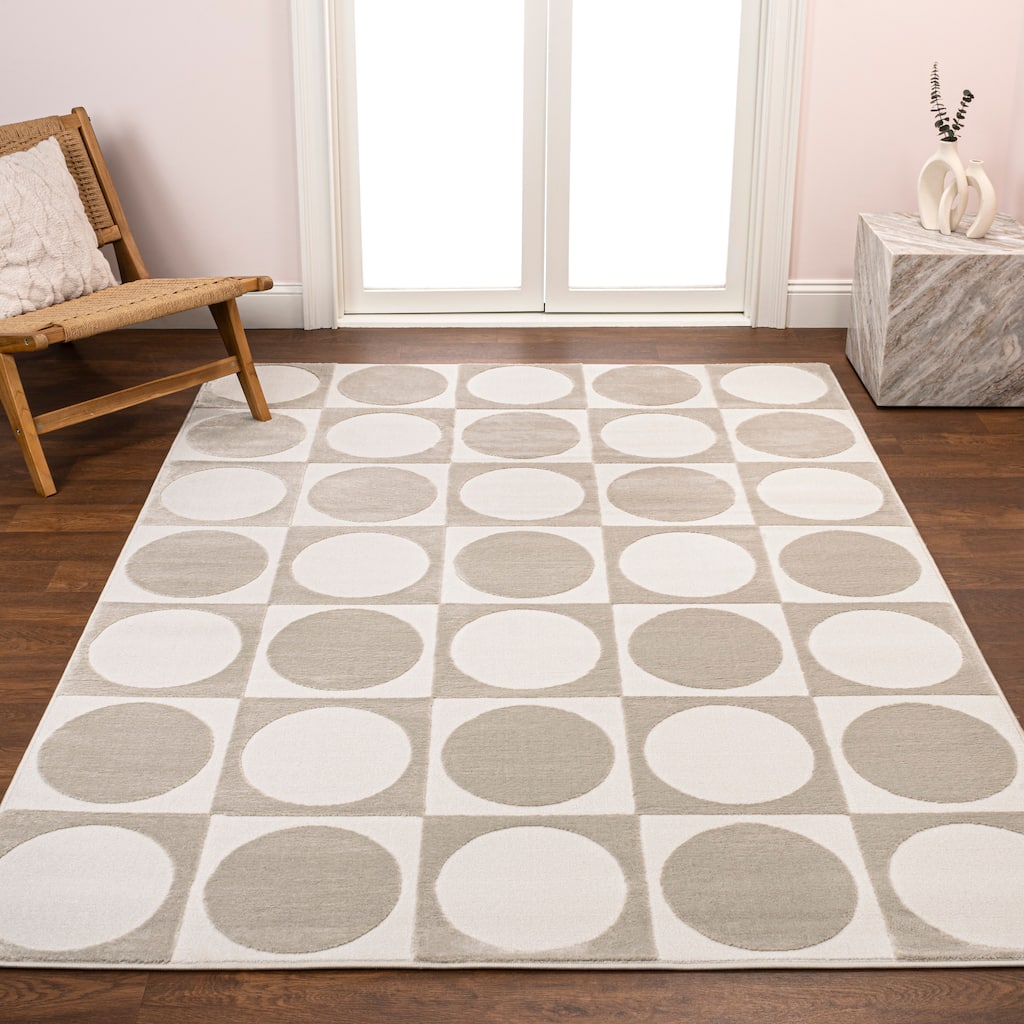 JONATHAN Y Adrian Modern Geometric Circles In Squares High-Low Area Rug