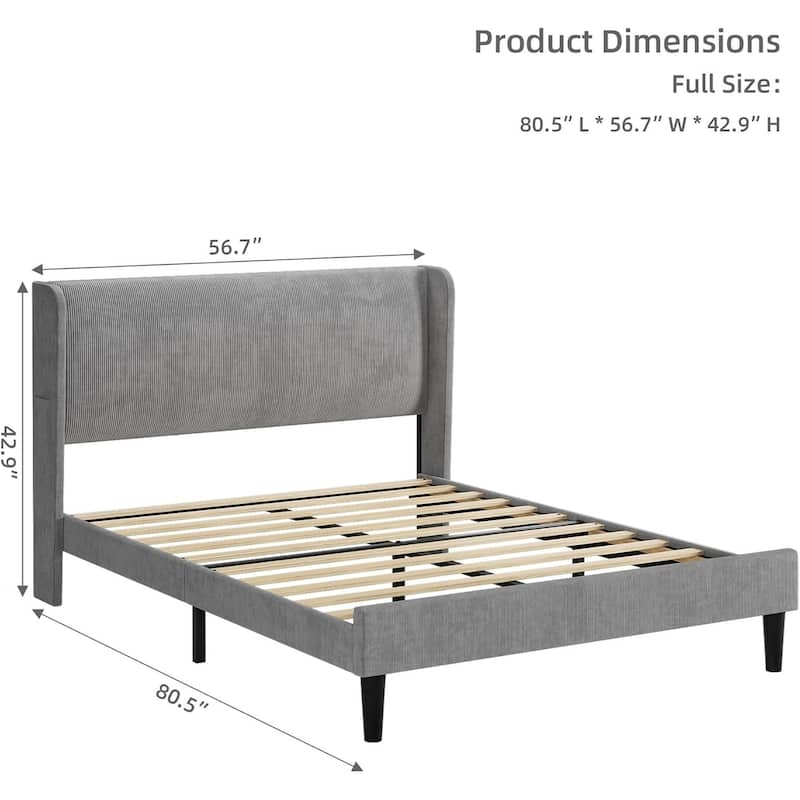 Platform Bed Frame with Upholstered Wingback Headboard