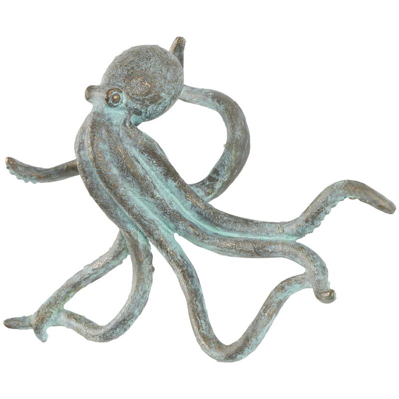 Polystone Octopus Distressed Patina Decorative Sculpture with Gold Foil Accents - Blue - Roche River Decor