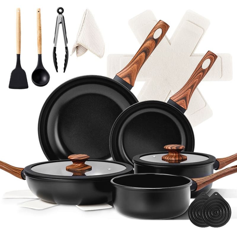 17 Pcs Nonstick Pots And Pans Set Cast Aluminum Cookware Set