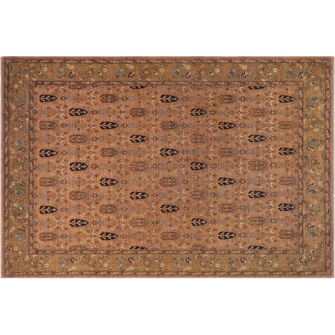 Shabby Chic Ziegler Melissia Tan Green Hand-Knotted Wool Rug - 7'11'' x 9'6''