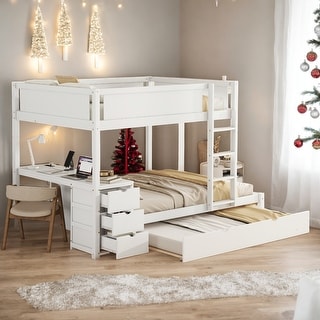Full-Over-Full Bunk Bed with Twin size Trundle, Storage and Desk