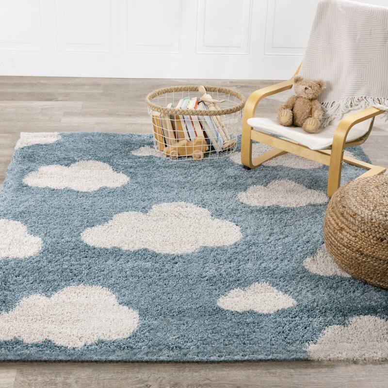 Kids Collection - Blue/Cream Clouds Area Rug - 5'3'' x 5'3''