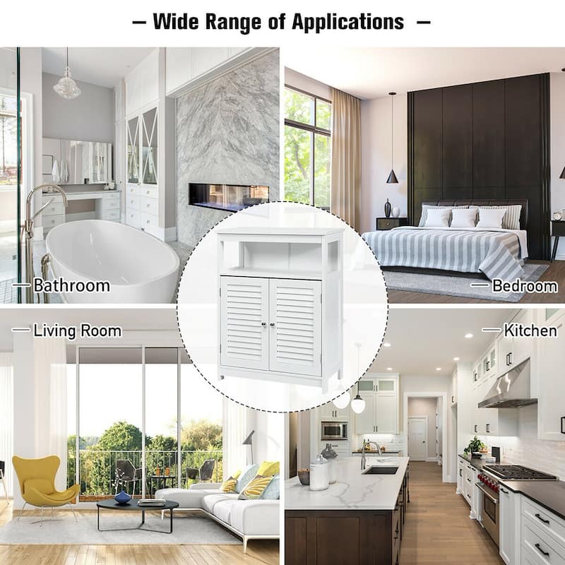 Costway Bathroom Storage Wood Floor Cabinet with Double Shutter Door
