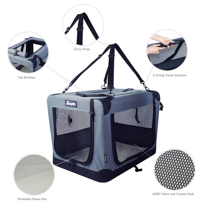 JESPET Indoor & Outdoor 3-Door Collapsible Soft-Sided Dog Crate
