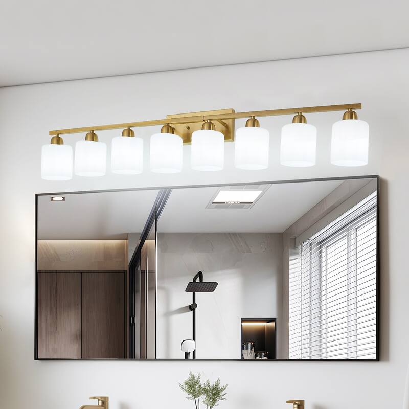 8-Light Bathroom Light Fixtures Over Mirror, 52inch Modern Vanity Lights with Frosted Glass Shade - Coppery