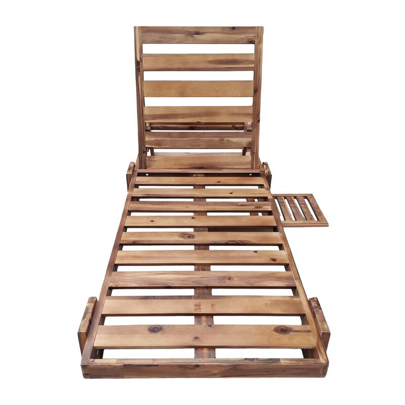 78.8" Acacia Wood Outdoor Patio Chaise Lounge - Adjustable Recliner with Headrest & Retractable Side Tray for Poolside, Garden