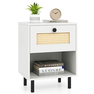 Costway 1/2 PCS Rattan Nightstand Boho End Table with Drawer & Open - See Details
