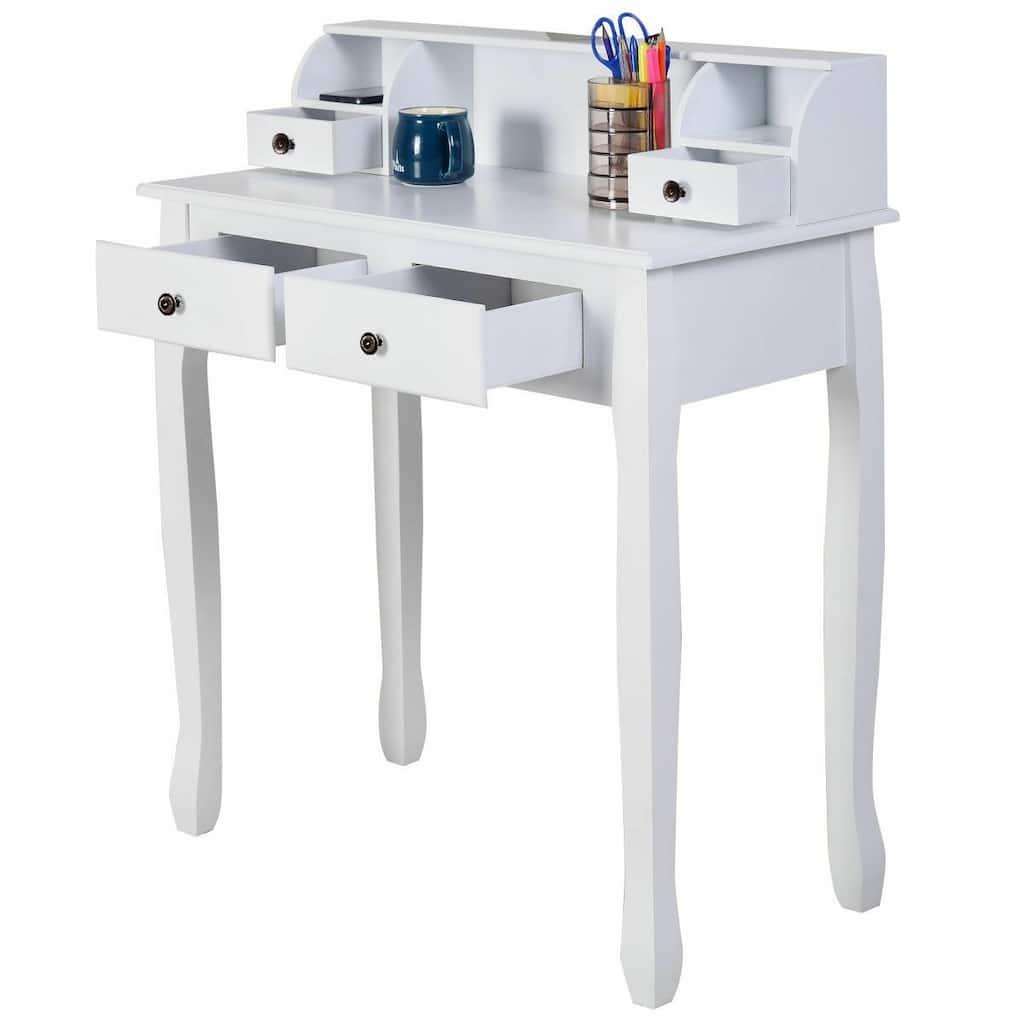 White Vanity Makeup Dressing Table with 4 Drawers - 31.5'' x 16'' x 37'' (L x W x H)