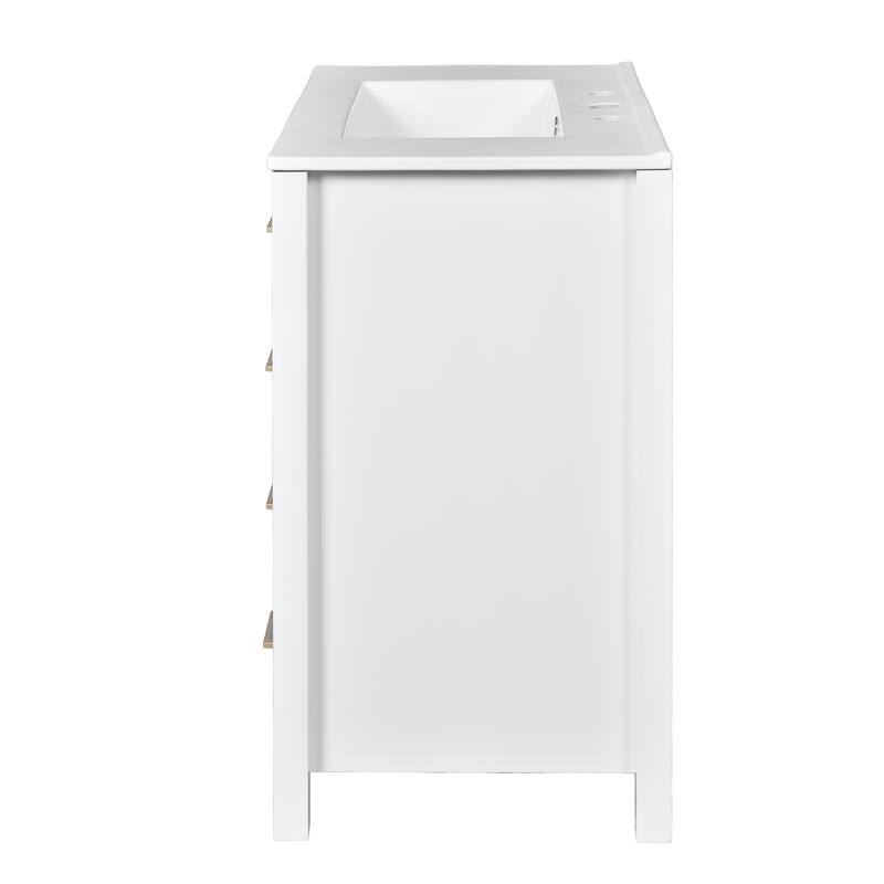 Roomfitters 30" Vanity with Ceramic Sink, Freestanding Cabinet with 4 Drawers and Soft Closing Doors, White