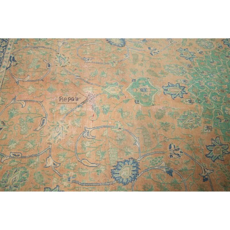 Hand Knotted Oriental 100% Wool Carpet Traditional Floral Peach Mashad Area Rug - 10' 7'' X 7' 1''