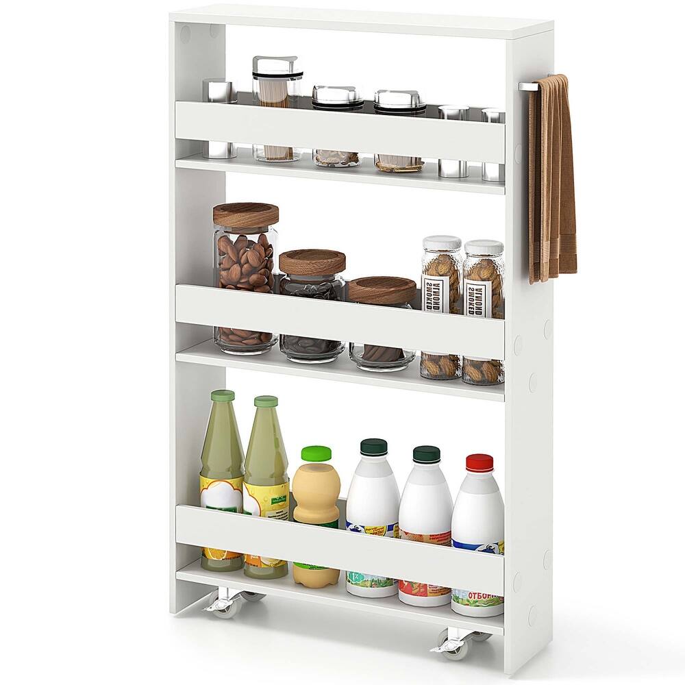 Costway 4-Tier Slim Storage Cart with Open Shelves Rolling Kitchen - See Details