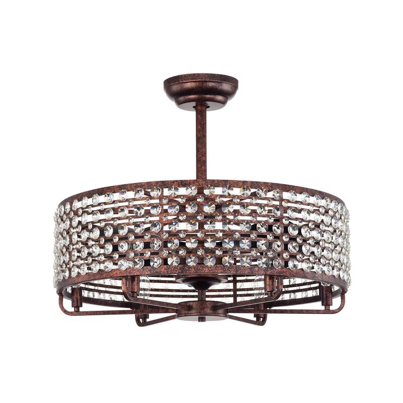 Juliet Rustic Bronze 28-Inch 6-Light Metal & Crystal Drum Shade Lighted Ceiling Fan (Includes Remote)
