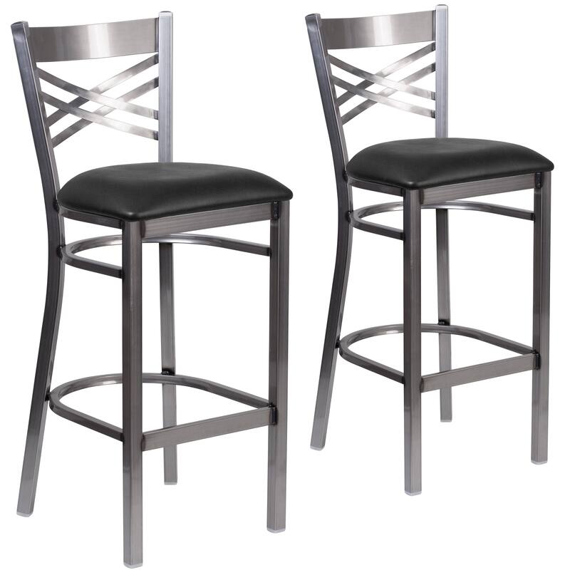 2 Pack Clear Coated ''X'' Back Metal Restaurant Barstool - 17"W x 18"D x 42.25"H - 17"W x 18"D x 42.25"H