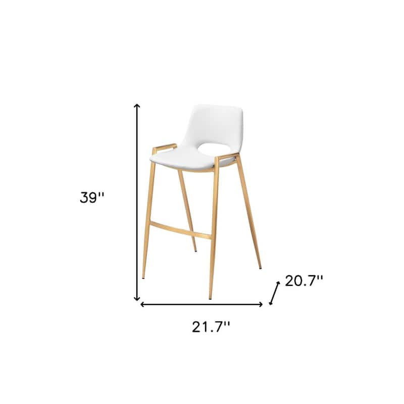 Set of Two 30" White And Gold Faux Leather And Steel Low Back Bar Height Bar Chairs