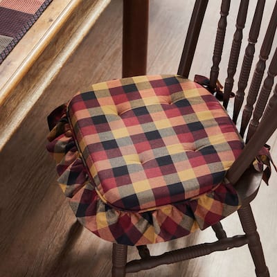 Heritage Farms Primitive Check Ruffled Chair Pad 16.5x18