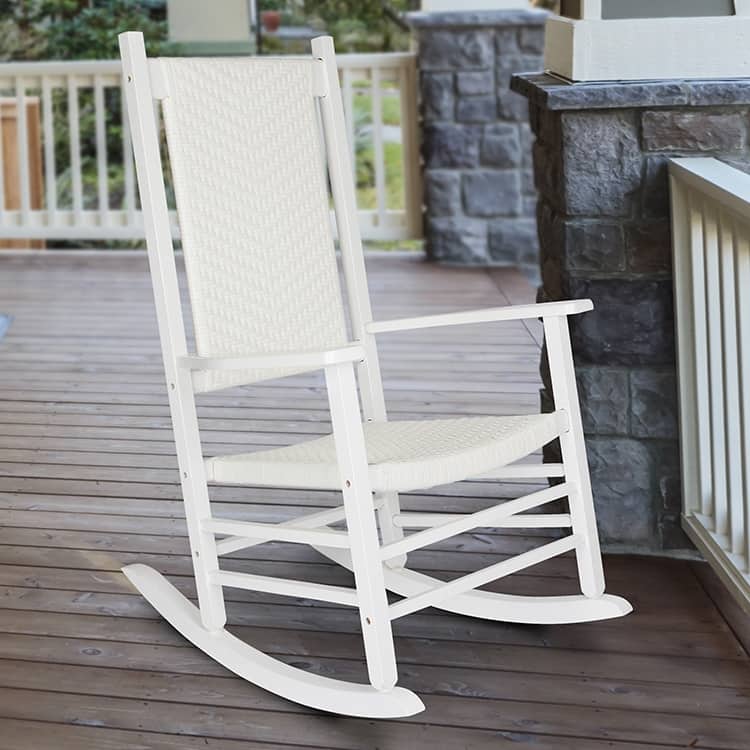 Hampton Genuine Hardwood Rocking Chair with Weather-Resistant Woven Wicker Back
