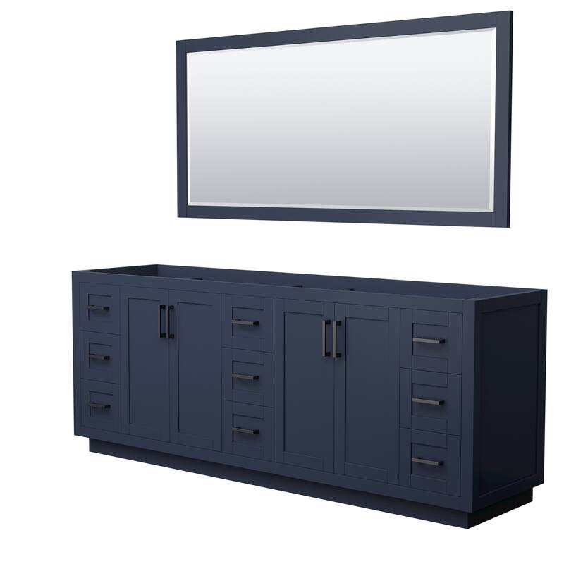 Miranda Double Bathroom Vanity Cabinet, 70-Inch Mirror - 84-Inch Double - Dark Blue, Matte Black Trim, No Top