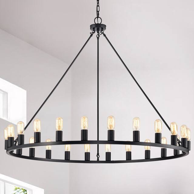 The Gray Barn Liam 48-inch Round Wagon Wheel 24-light Chandelier