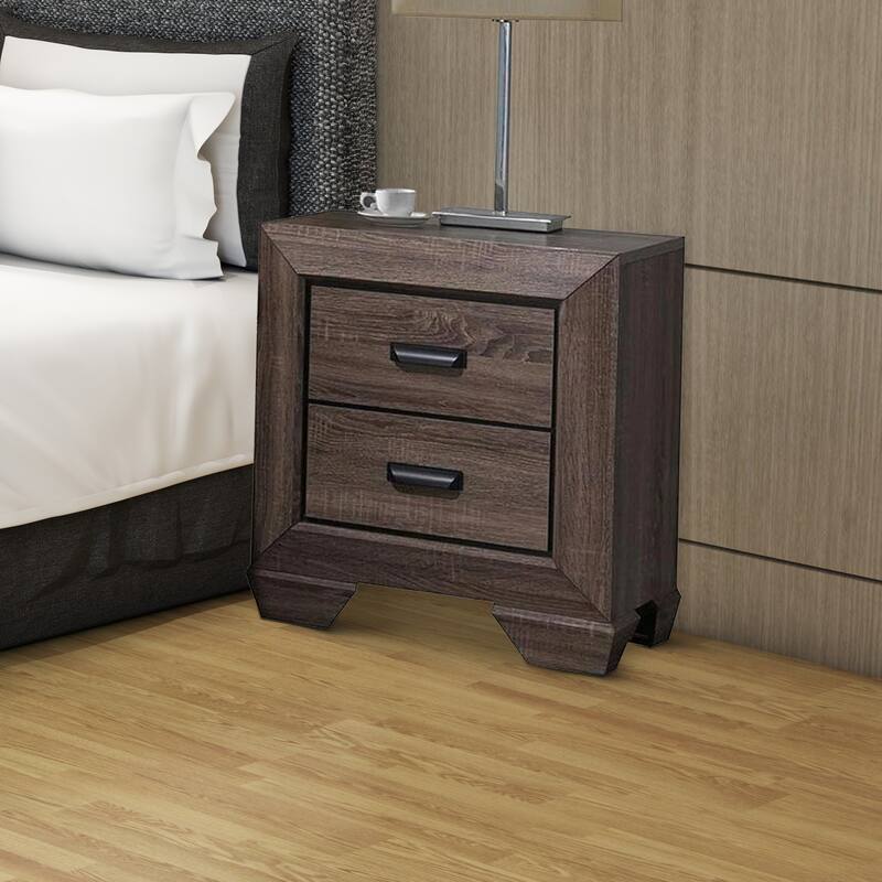 Two Drawer Nightstand with Scalloped Feet in Weathered Gray Grain Finish
