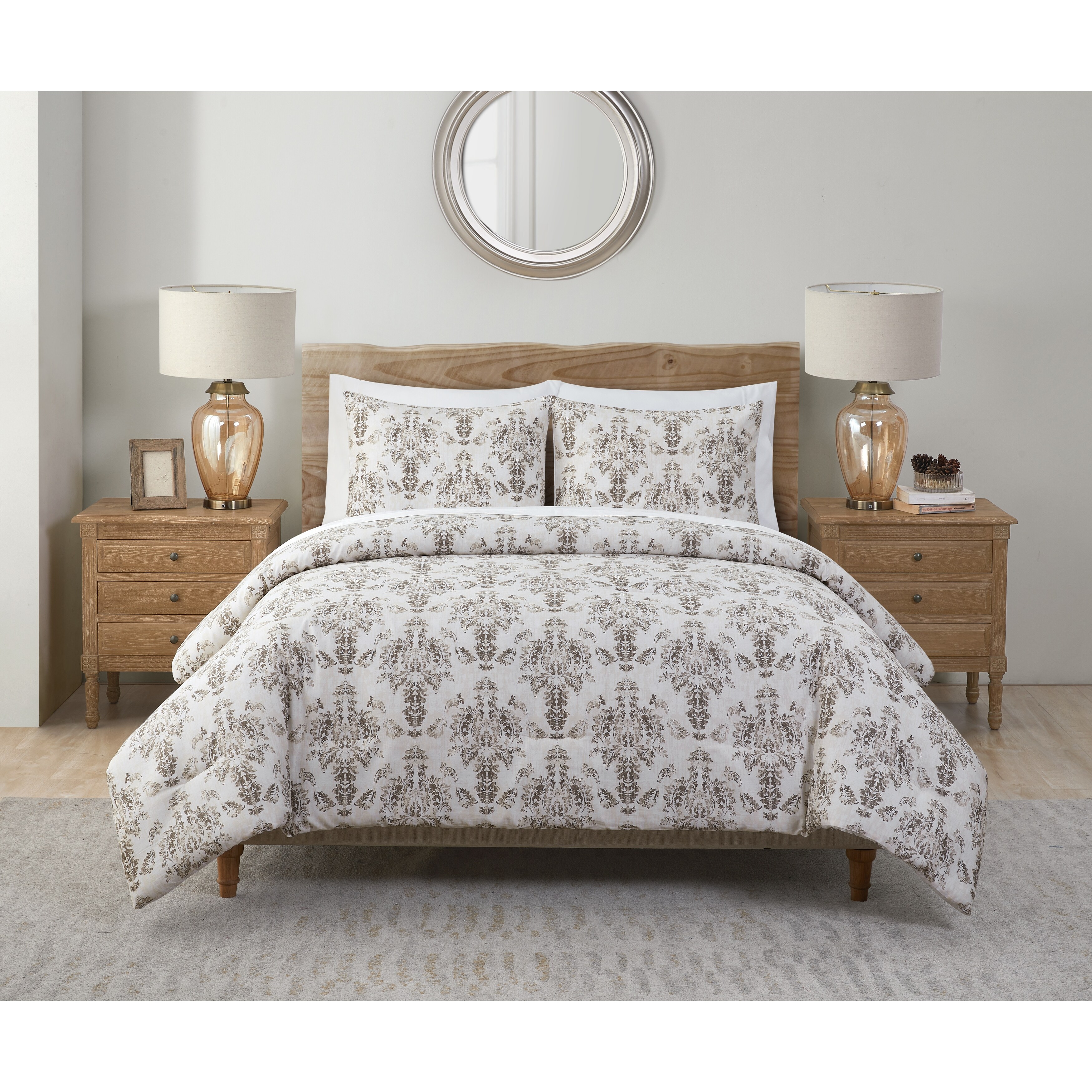 Tahari Home Marla Taupe Damask Comforter Set