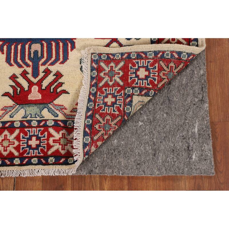 Geometric Kazak Accent Rug Hand-Knotted Foyer Wool Carpet - 3'5" x 4'10"