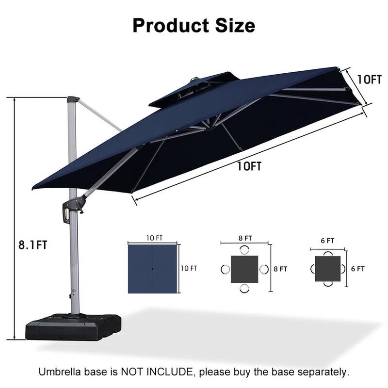 PURPLE LEAF 10ft Square 360 Degree Rotation Patio Offset Umbrella