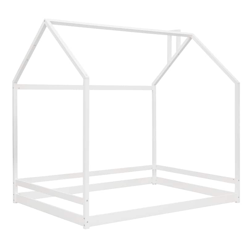 Twin/Full Size Wooden House Bed for Kids, Semi-Enclosed Playhouse Design with Roof, Perfect for Bedroom Fun and Sleep