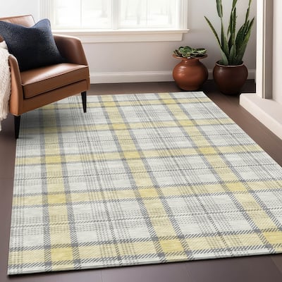 Machine Washable Indoor/ Outdoor Casual Plaid Chantille Rug