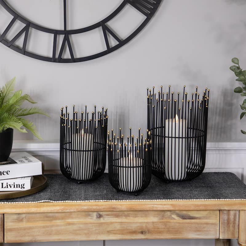 Medieval Style Iron Pillar Candle Holders - 12.75" - Black - Set of 3