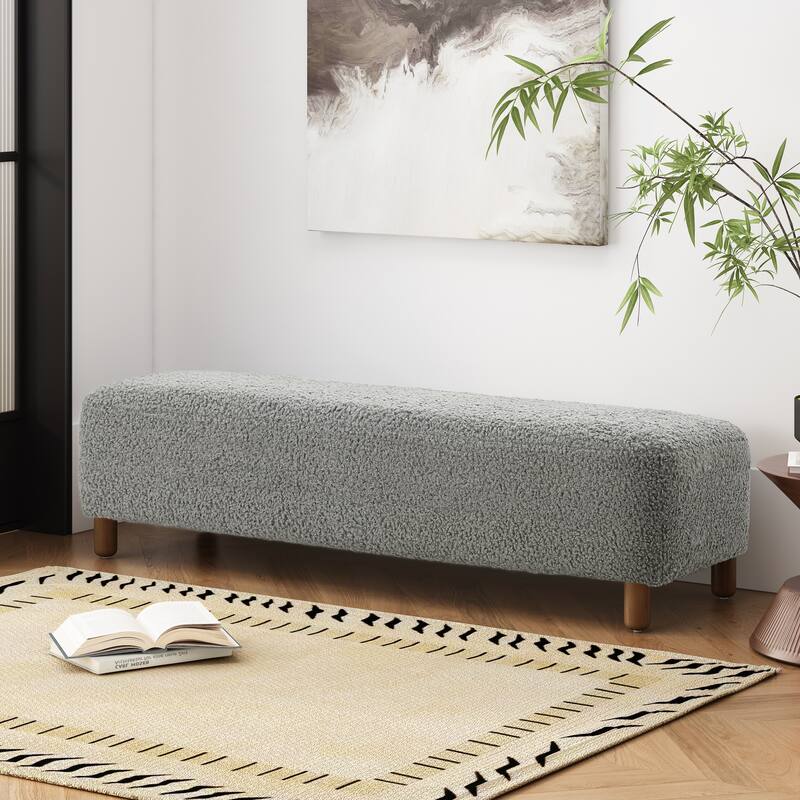 Simple and Versatile Design Comfortable Ottoman with Solid Pine and Plywood Frame, Assembly Required - Grey