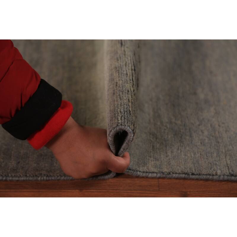 Modern Gabbeh Runner Rug Handmade Grey Wool Carpet - 2'8" x 9'6"