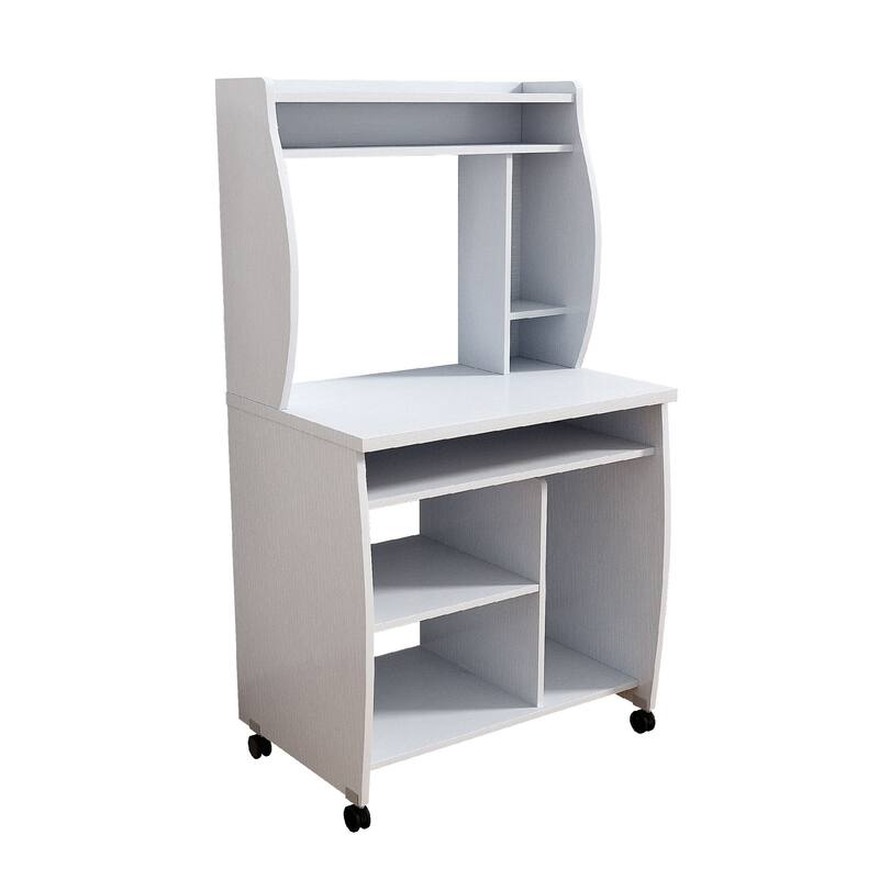 Niro Utility Desk Cart with Hutch, 7 Shelves, 53 Inch White Wood