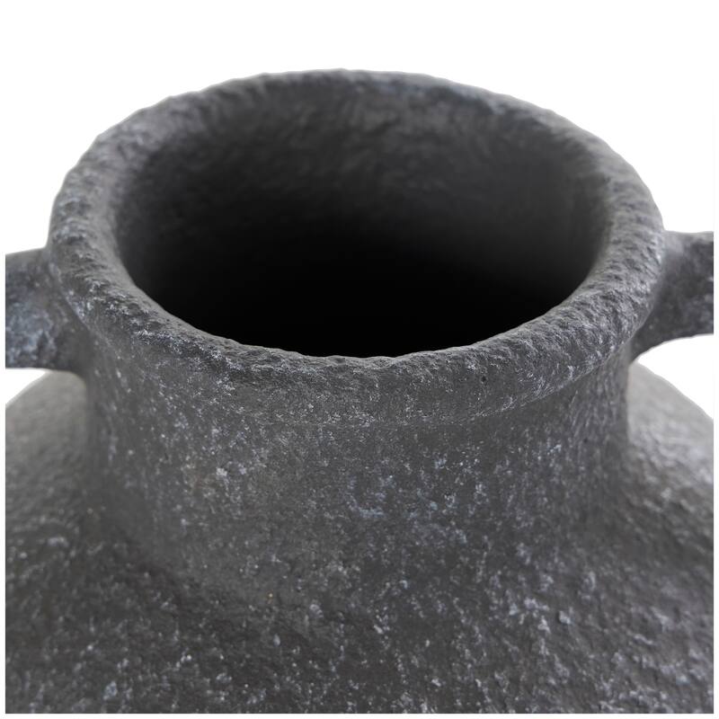 Black Ceramic Whitewashed Textured Amphora Vase with 2 Handles