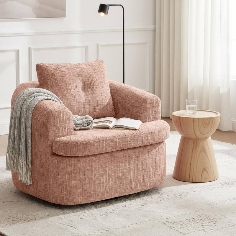 Plush 360° Swivel Barrel Accent Chair with Deep Cushioning by Harper&Bright Designs - Pink