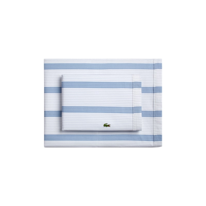 Lacoste Archive Striped 100% Cotton Sheet Set - California King - Zen Blue